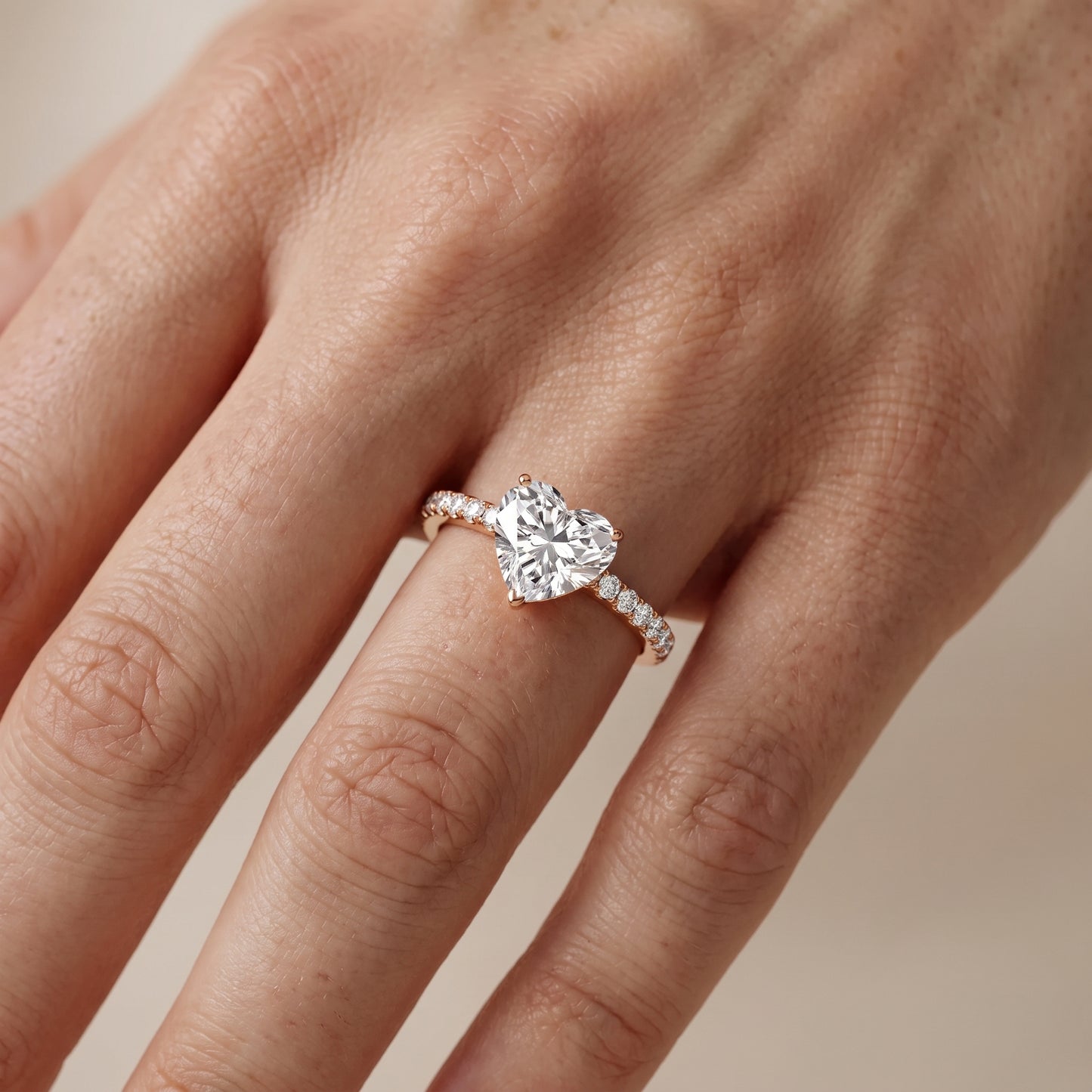 Juna French Pavé Solitaire Heart Diamond Engagement Ring in Rose Gold - lifestyle.jpg