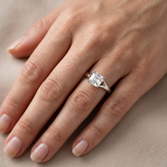 Nell Split Shank Solitaire Asscher Diamond Engagement Ring in White Gold - lifestyle.jpg