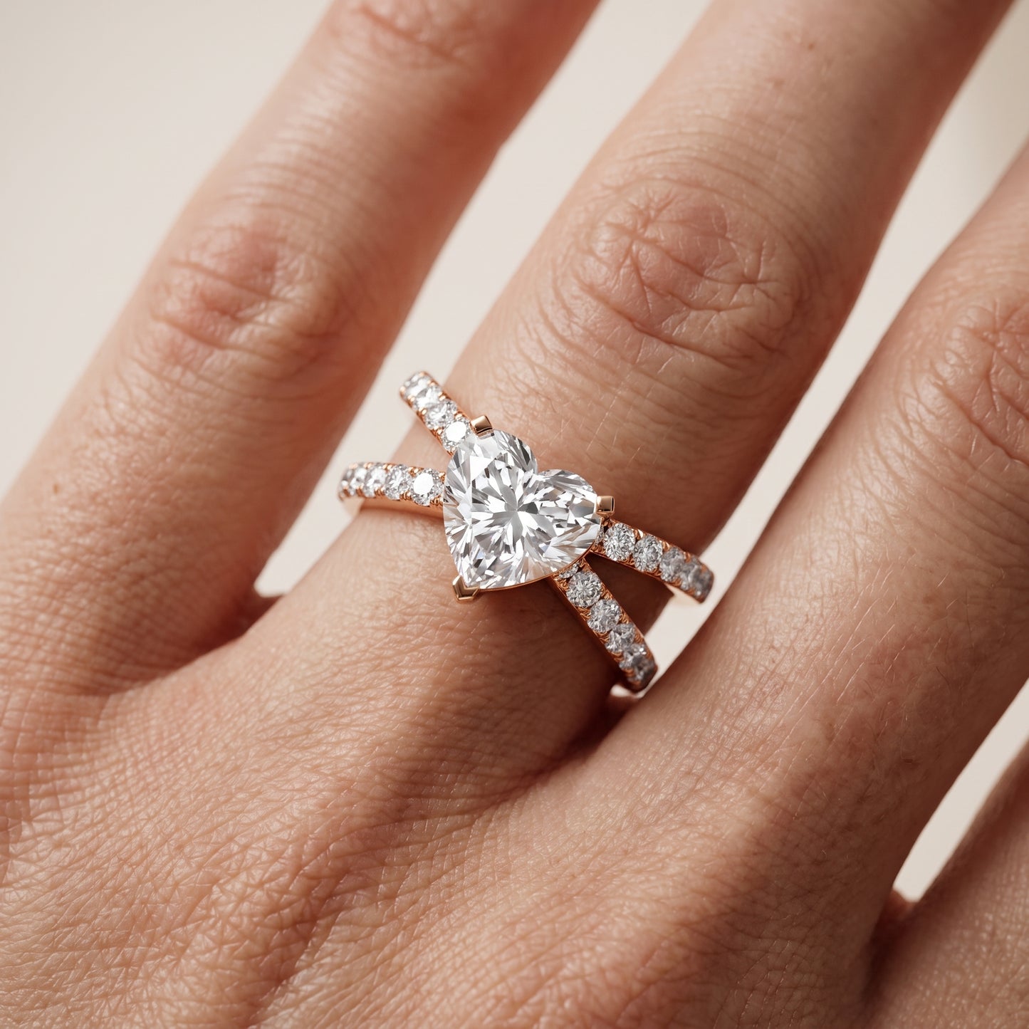 Lior Criss Cross Pavé Heart Diamond Engagement Ring in Rose Gold - lifestyle.jpg