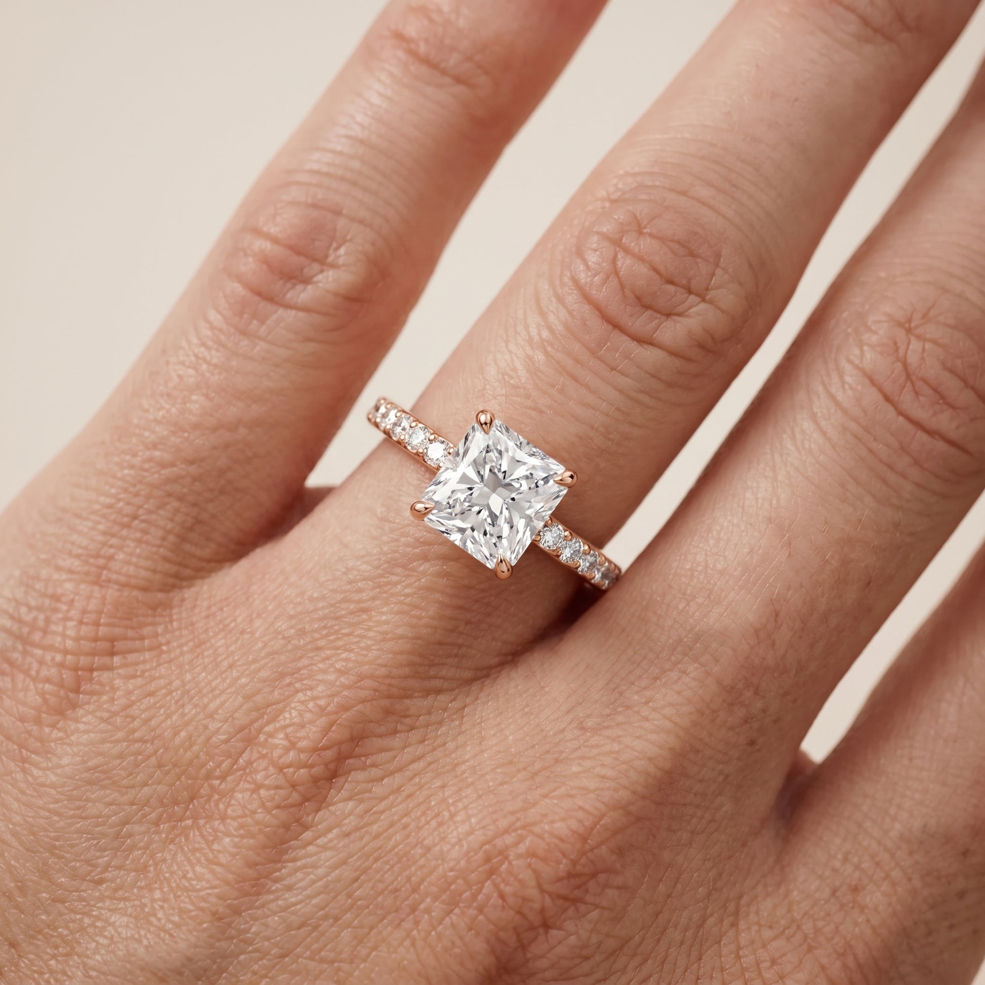 Aisha Pavé Solitaire Radiant Diamond Engagement Ring in Rose Gold - lifestyle.jpg