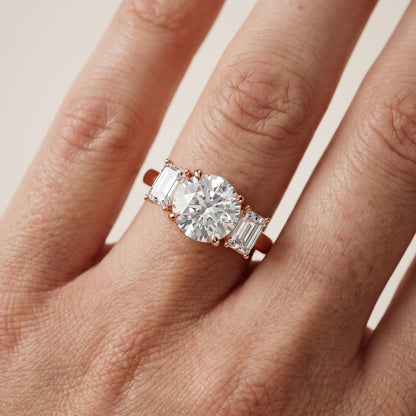 Zoe Three-Stone Round Diamond Ring in Rose Gold - lifestyle.jpg