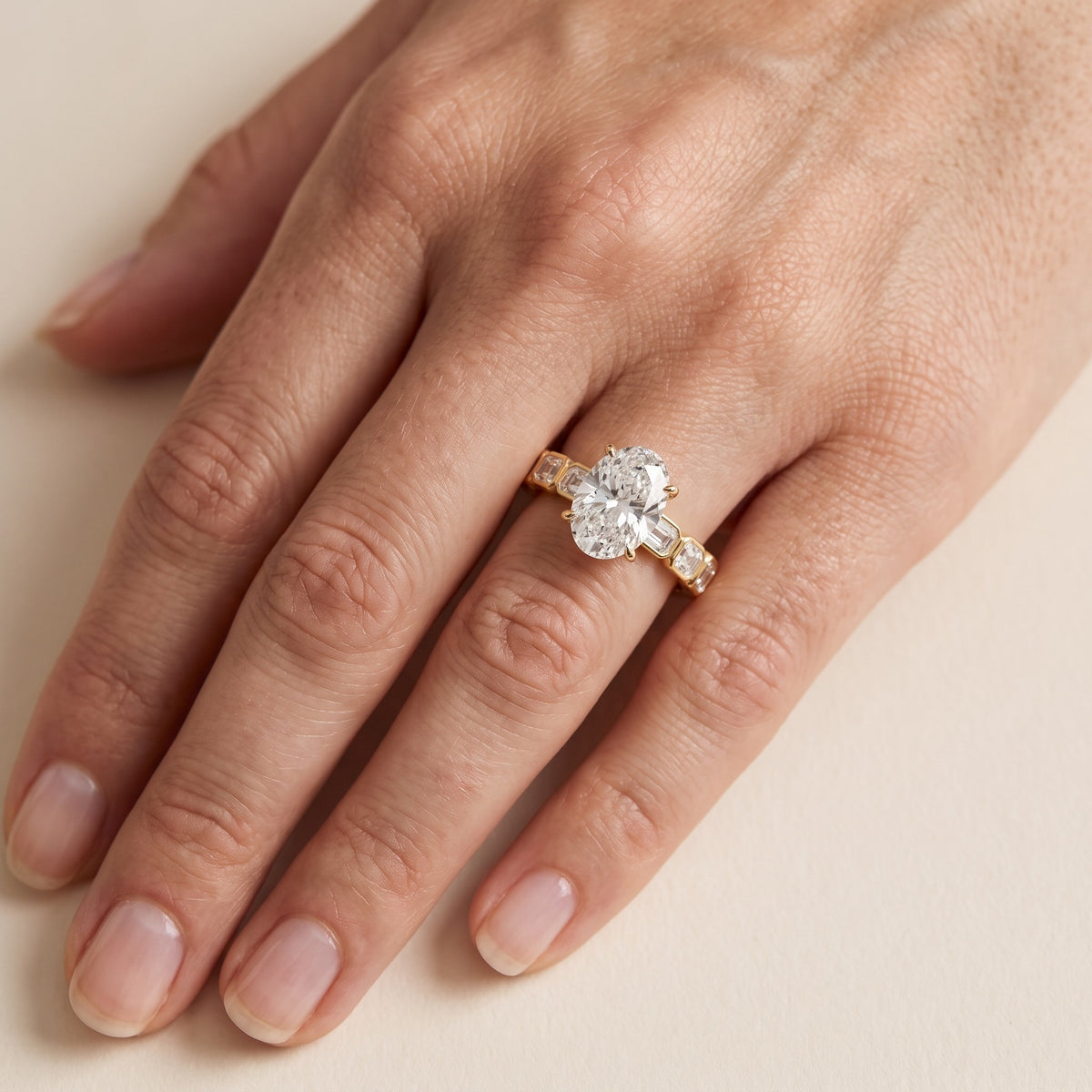 Carol Half Bezel Oval Diamond Engagement Ring in White Gold - lifestyle.jpg