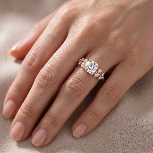 Mirabelle Cluster Cushion Diamond Engagement Ring in Rose Gold - lifestyle.jpg