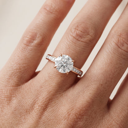 Brielle Channel Set Solitaire Round Diamond Ring in Rose Gold - lifestyle.jpg