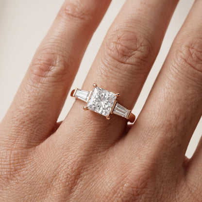 Zelda Tapered Baguette Princess Diamond Engagement Ring in Rose Gold - lifestyle.jpg