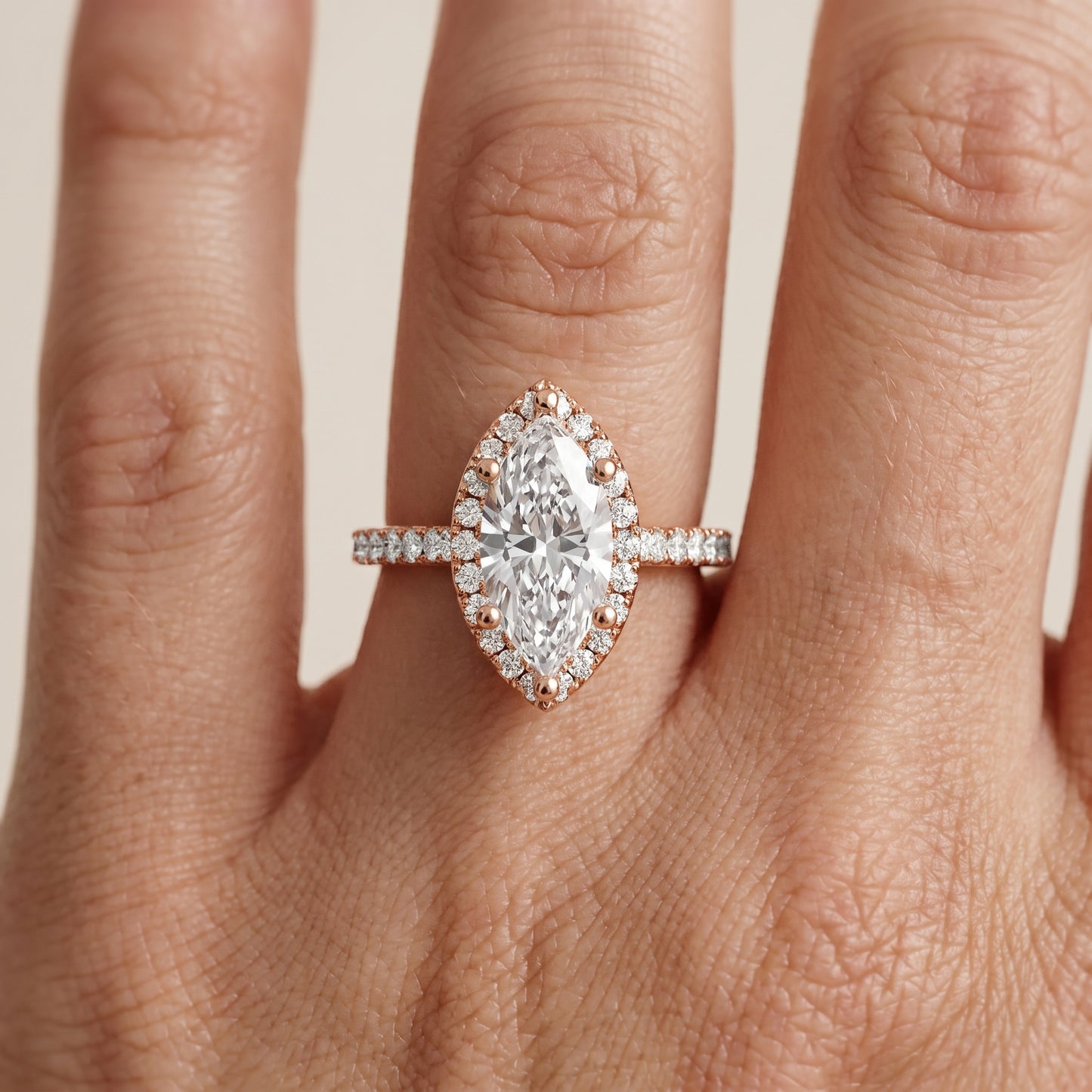 Sophie Halo Pavé Marquise Diamond Ring in Rose Gold - lifestyle.jpg