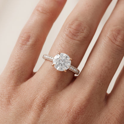 Della Hidden Halo Pavé Round Diamond Engagement Ring in Rose Gold - lifestyle.jpg