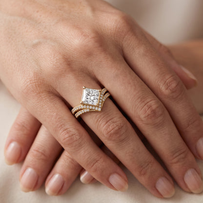 Boise Chevron Pavé Princess Diamond Engagement Ring in Yellow Gold - lifestyle.jpg