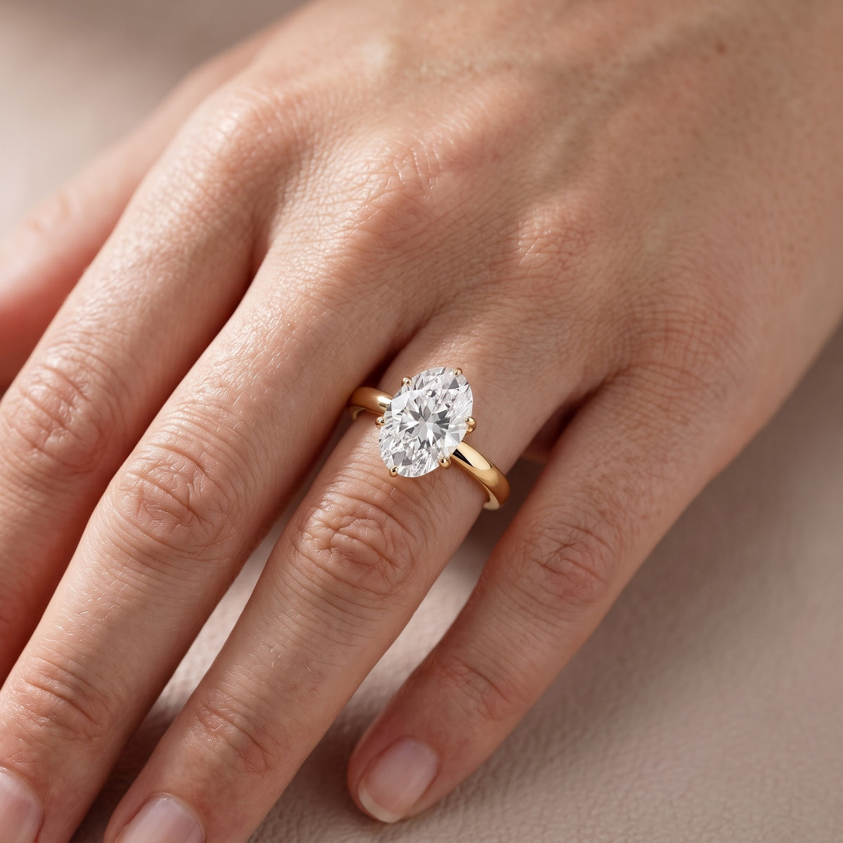 Serena Blossom Solitaire Oval Diamond Engagement Ring in Yellow Gold - lifestyle.jpg