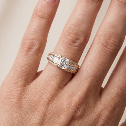 Halle Channel Set Baguette Accent Asscher Diamond Engagement Ring in Yellow Gold - lifestyle.jpg