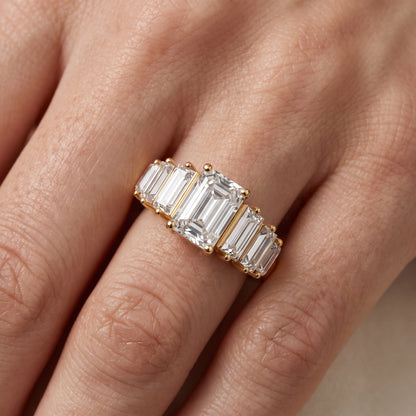 Mara Sidestone Baguette Accent Emerald Diamond Engagement Ring in Yellow Gold - lifestyle.jpg