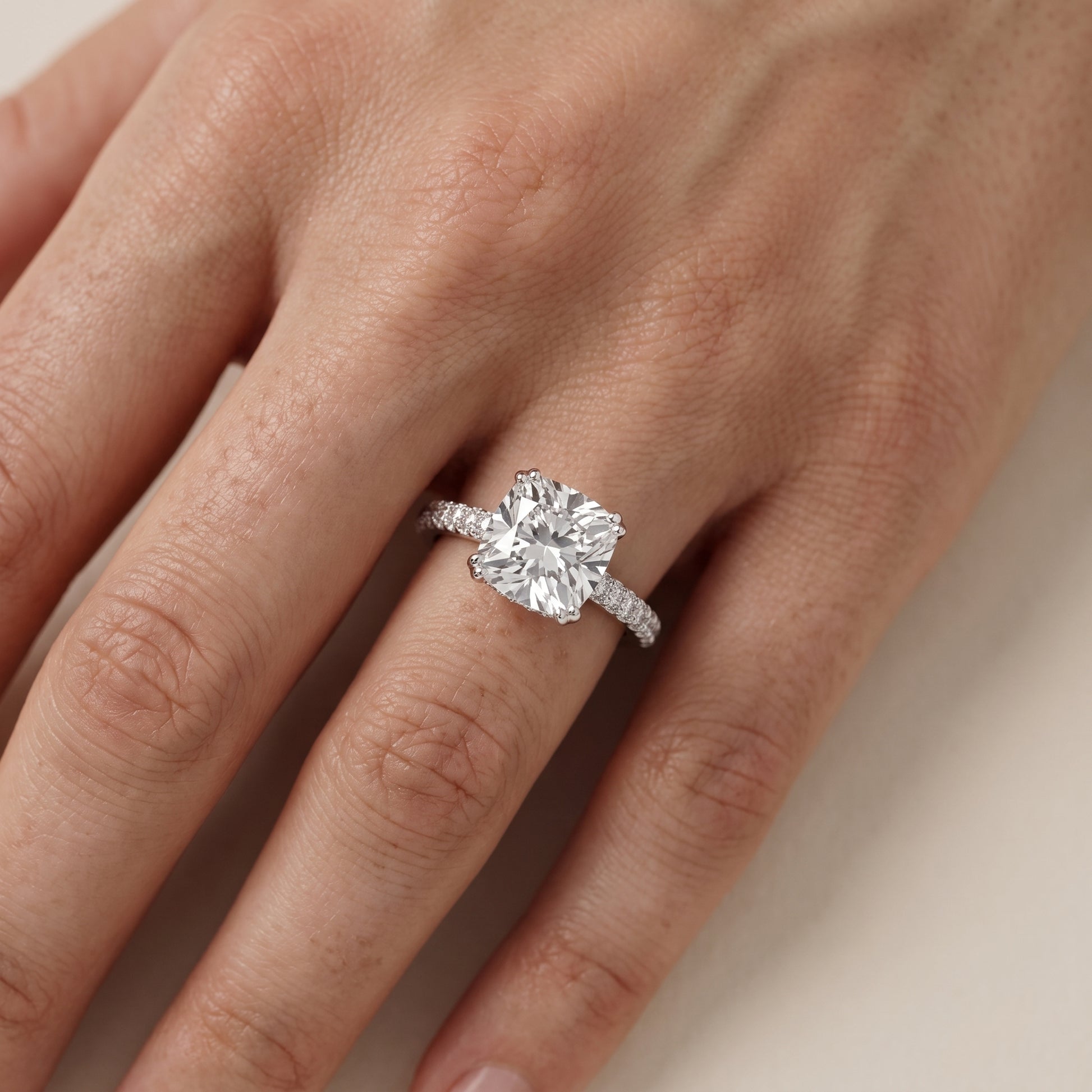 Violet Hidden Halo Pavé Cushion Diamond Ring in White Gold - lifestyle.jpg
