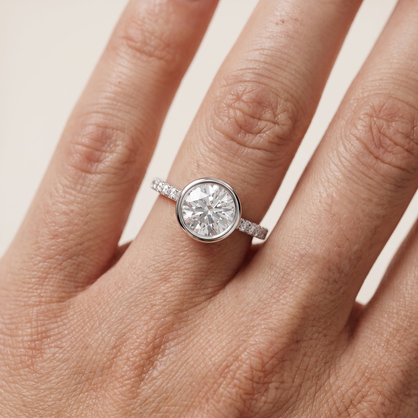 Cora Bezel Pavé Round Diamond Ring in Silver - lifestyle.jpg