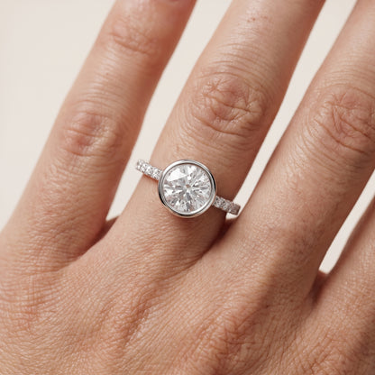 Cora Bezel Pavé Round Diamond Ring in Silver - lifestyle.jpg