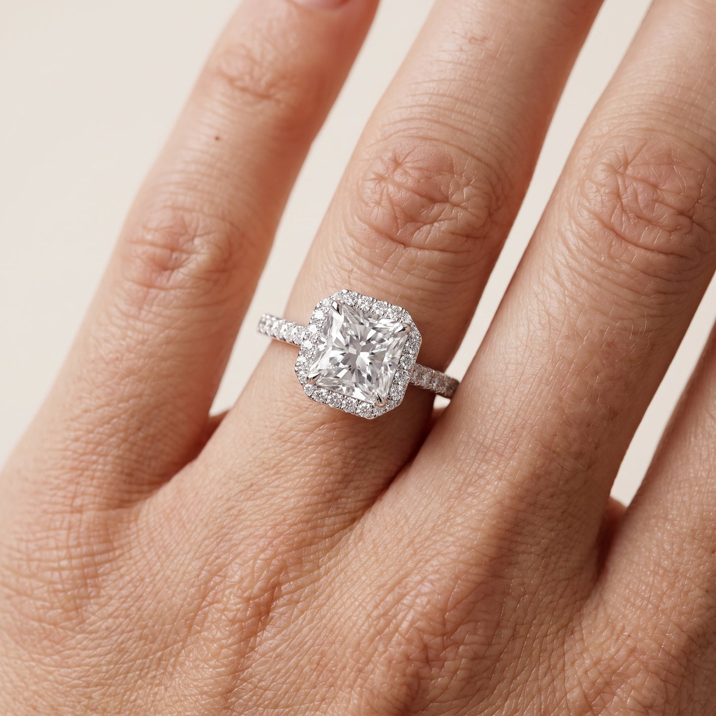 Willa Halo Micropavé Radiant Diamond Engagement Ring in Silver - lifestyle.jpg