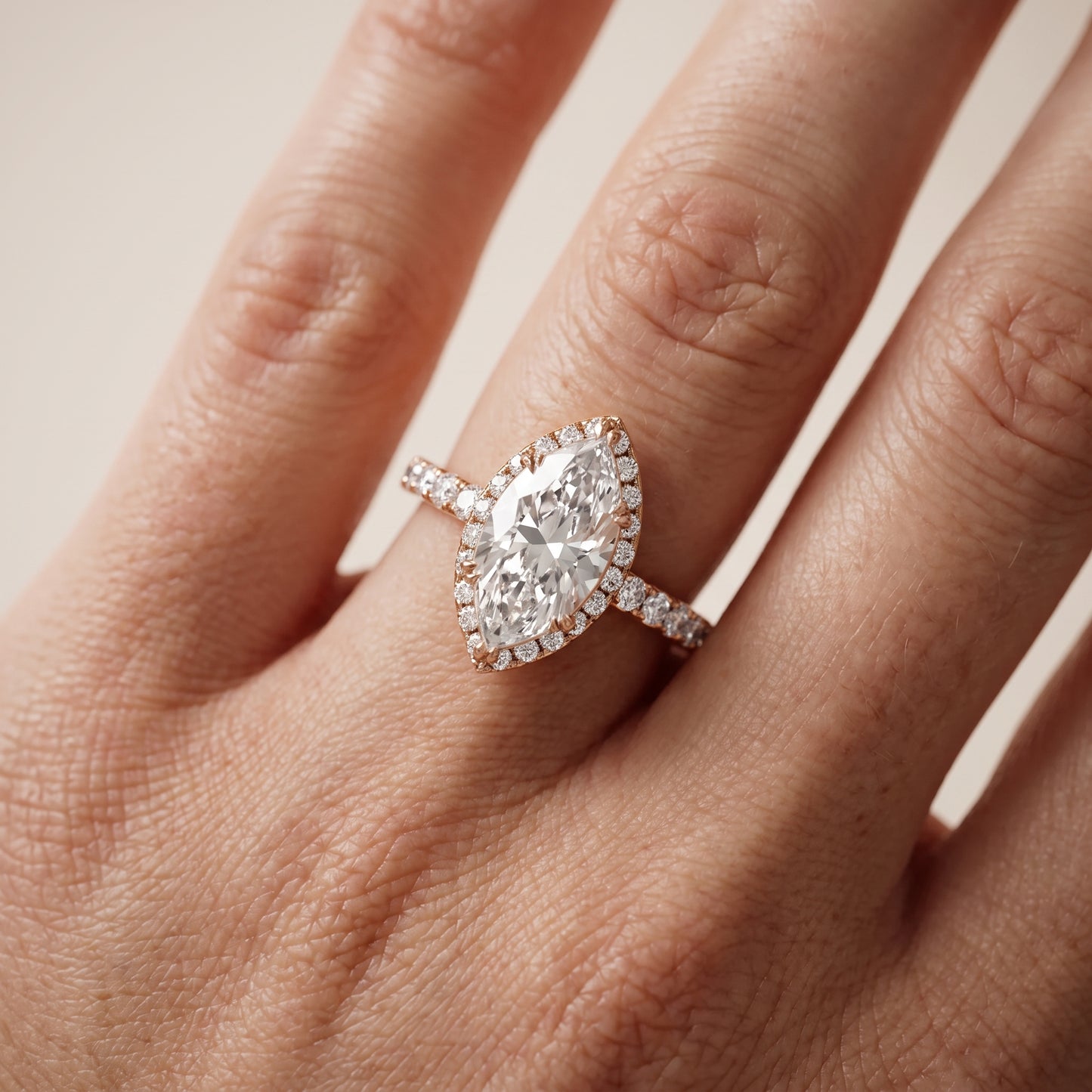 Chloe Halo Pavé Marquise Diamond Ring in Rose Gold - lifestyle.jpg