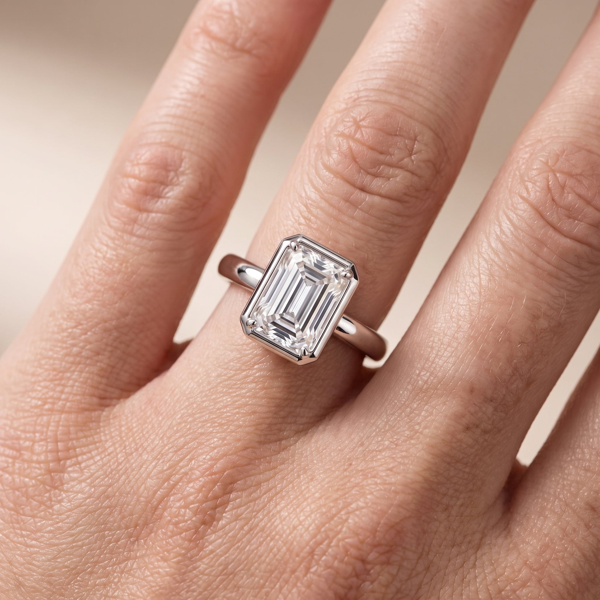 Alina Bezel Solitaire Emerald Diamond Ring in Silver - lifestyle.jpg