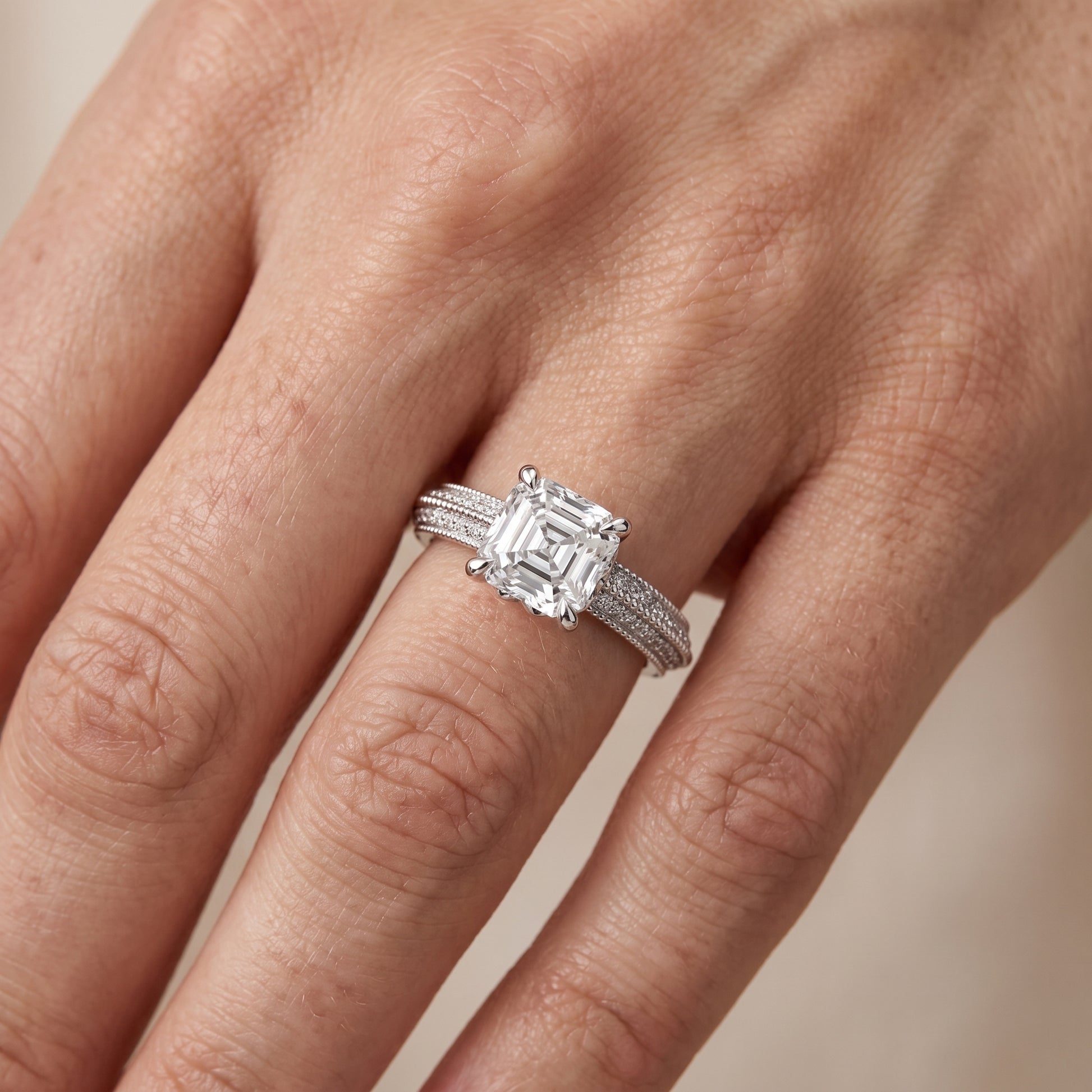 Indie Vintage Milgrain Asscher Diamond Engagement Ring in Silver - lifestyle.jpg