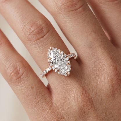 Amara Halo Claw Prong Marquise Diamond Ring in Rose Gold - lifestyle.jpg
