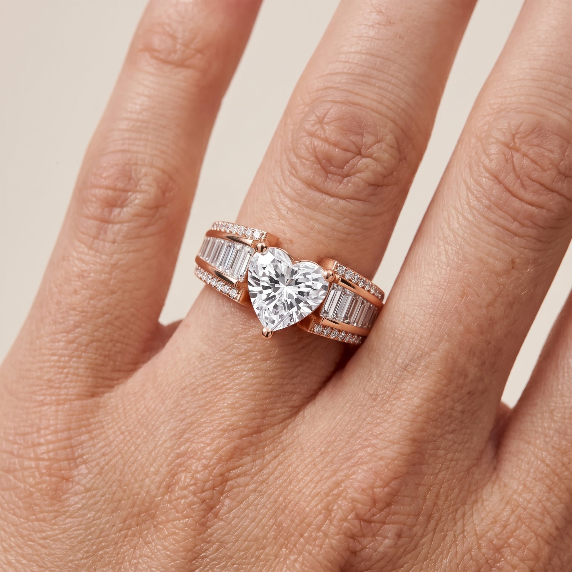Halle Channel Set Baguette Accent Heart Diamond Engagement Ring in Rose Gold - lifestyle.jpg