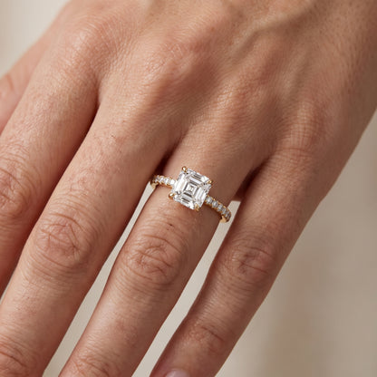 Ione Solitaire Pavé Asscher Diamond Engagement Ring in Yellow Gold - lifestyle.jpg