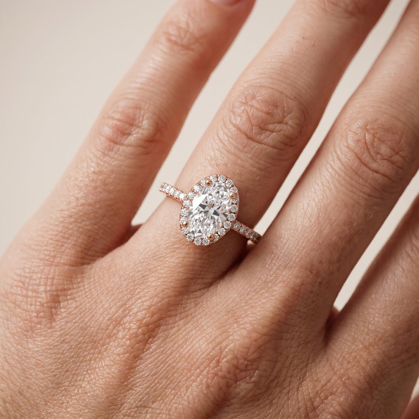 Sophie Halo Pavé Oval Diamond Ring in Rose Gold - lifestyle.jpg