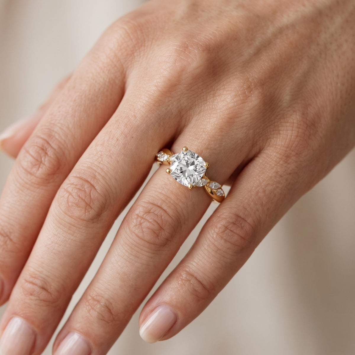Cathy Leaf Twist Cushion Diamond Engagement Ring in Silver - lifestyle.jpg