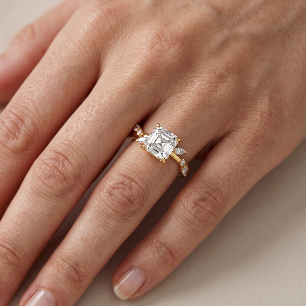 Vivian Leaf Asscher Diamond Engagement Ring in Yellow Gold - lifestyle.jpg