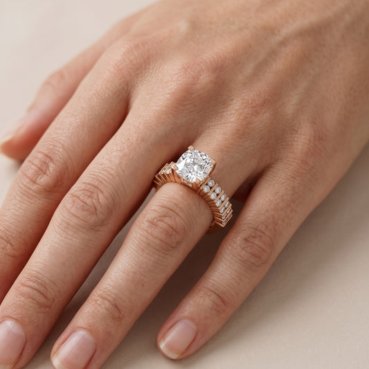 Honor Sidestone Cushion Diamond Engagement Ring in Rose Gold - lifestyle.jpg