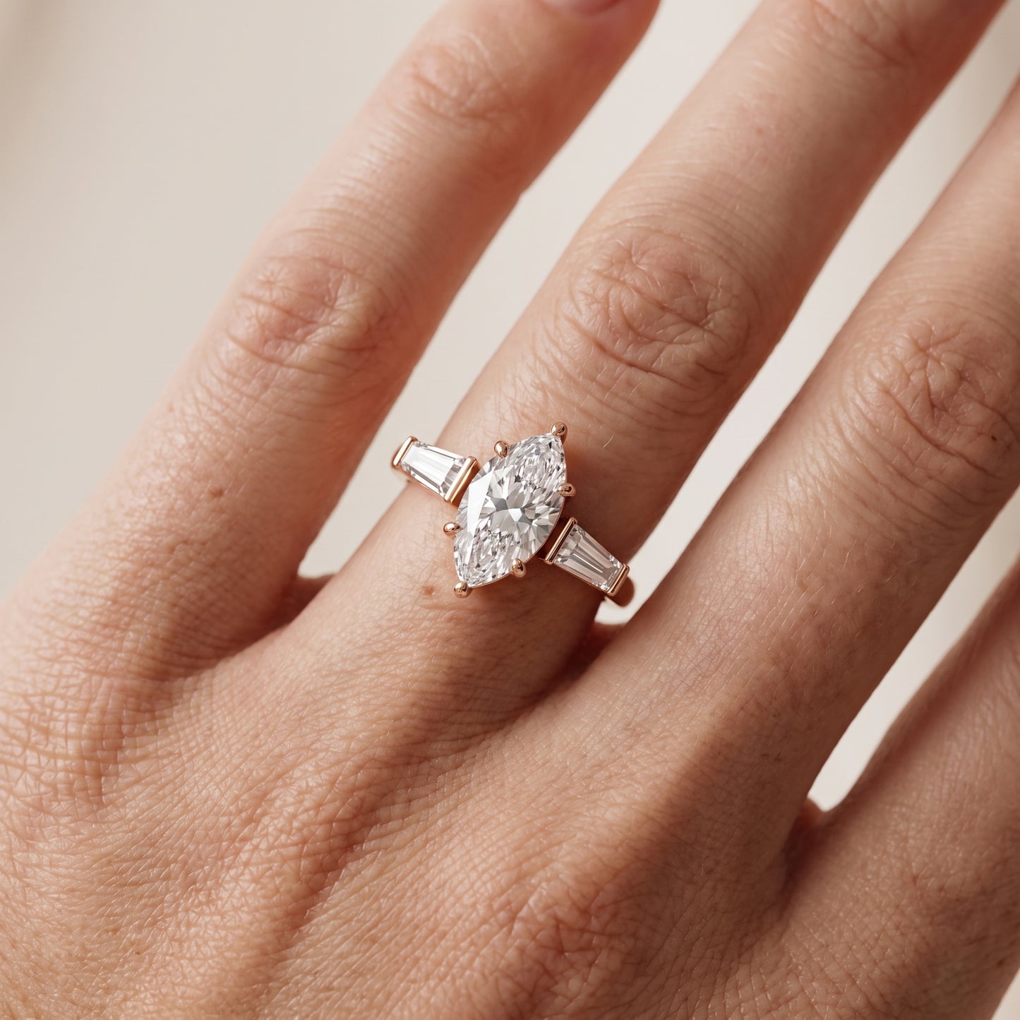 Layla Tapered Baguette Marquise Diamond Ring in Rose Gold - lifestyle.jpg