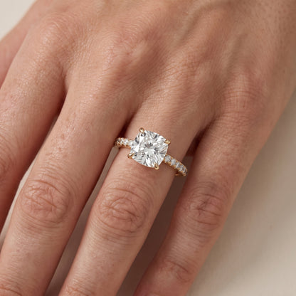 Ione Solitaire Pavé Cushion Diamond Engagement Ring in Yellow Gold - lifestyle.jpg