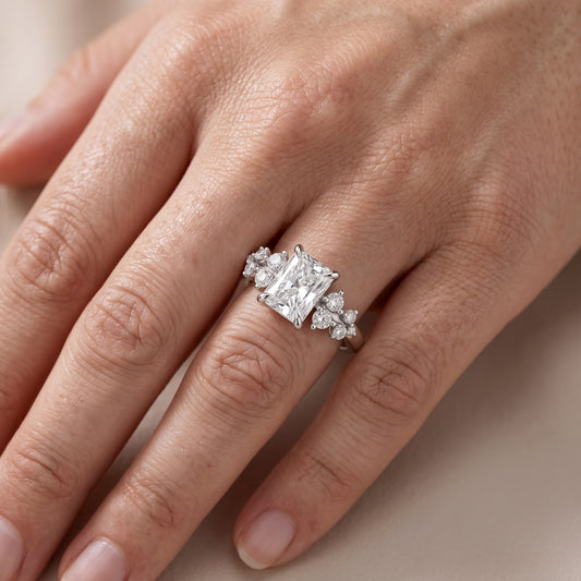 Mirabelle Cluster Radiant Diamond Engagement Ring in Platinum - lifestyle.jpg