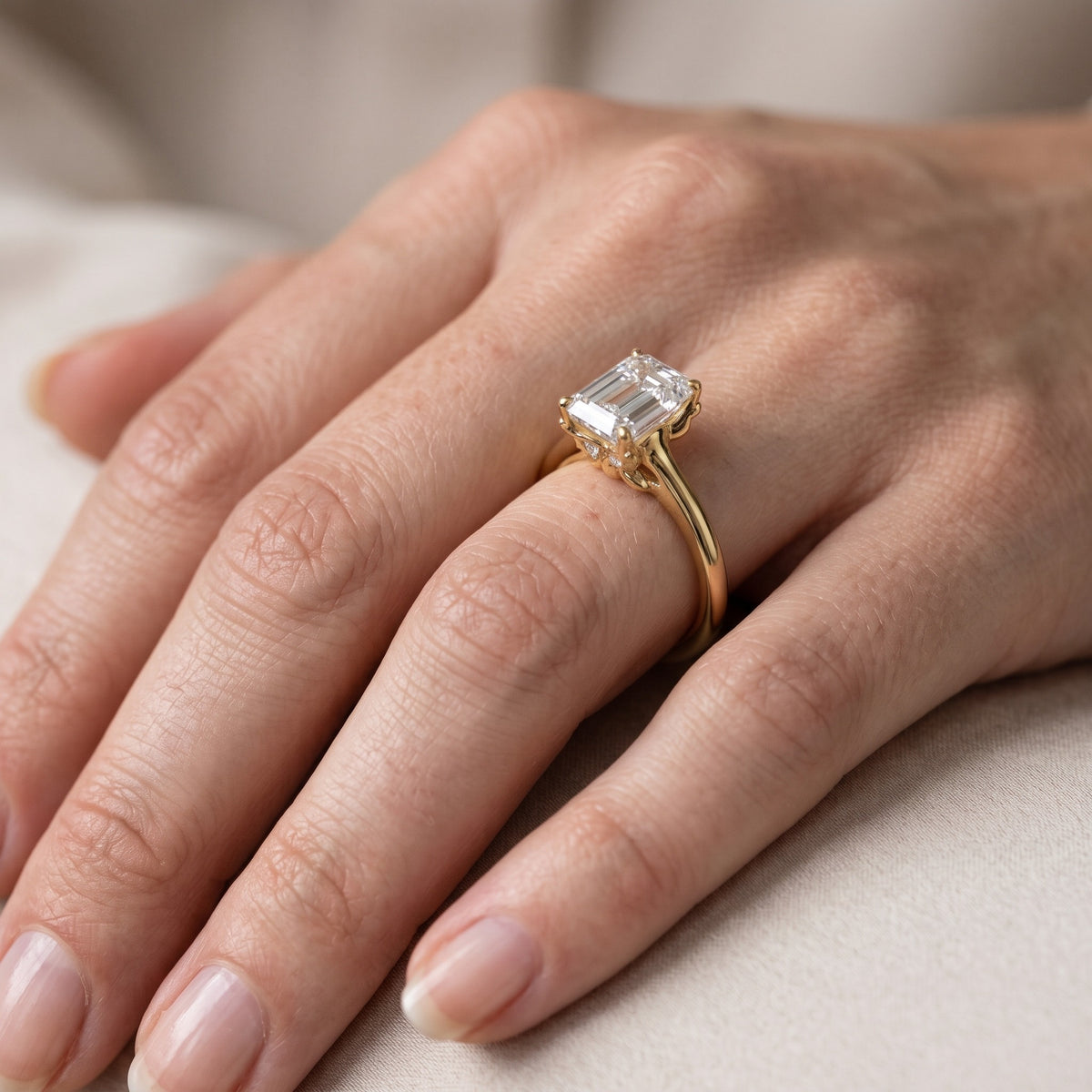 Benita Leaf Emerald Diamond Engagement Ring in Silver - lifestyle.jpg