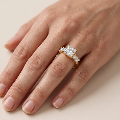 Liza Beaded Five-Stone Princess Diamond Engagement Ring in White Gold - lifestyle.jpg