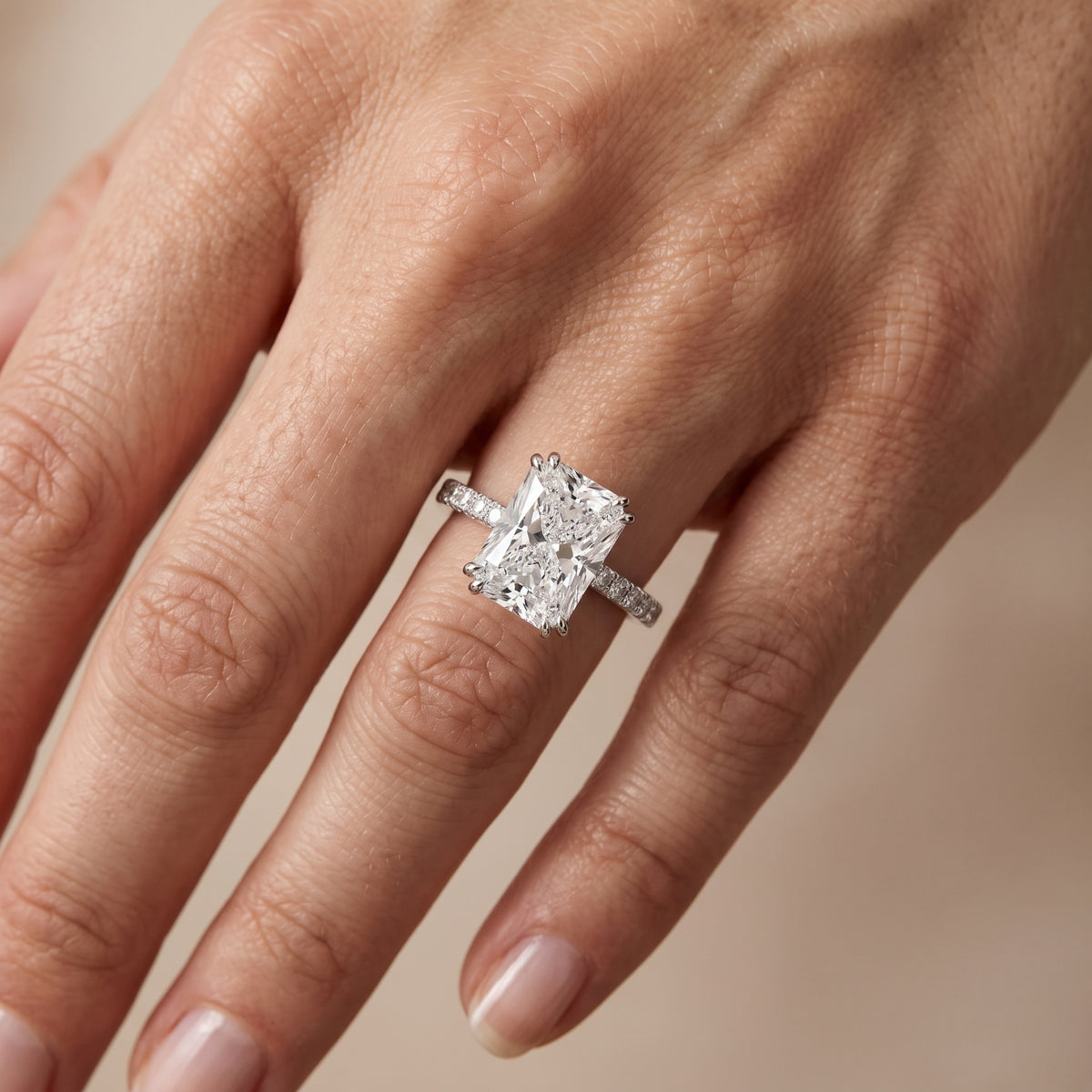 Luna Solitaire Pavé Radiant Diamond Engagement Ring in Silver - lifestyle.jpg