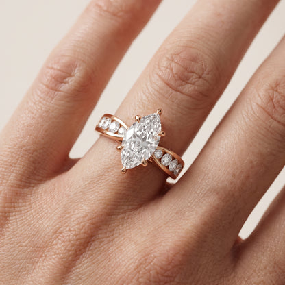 Noor Channel Set Sidestone Marquise Diamond Engagement Ring in Rose Gold - lifestyle.jpg