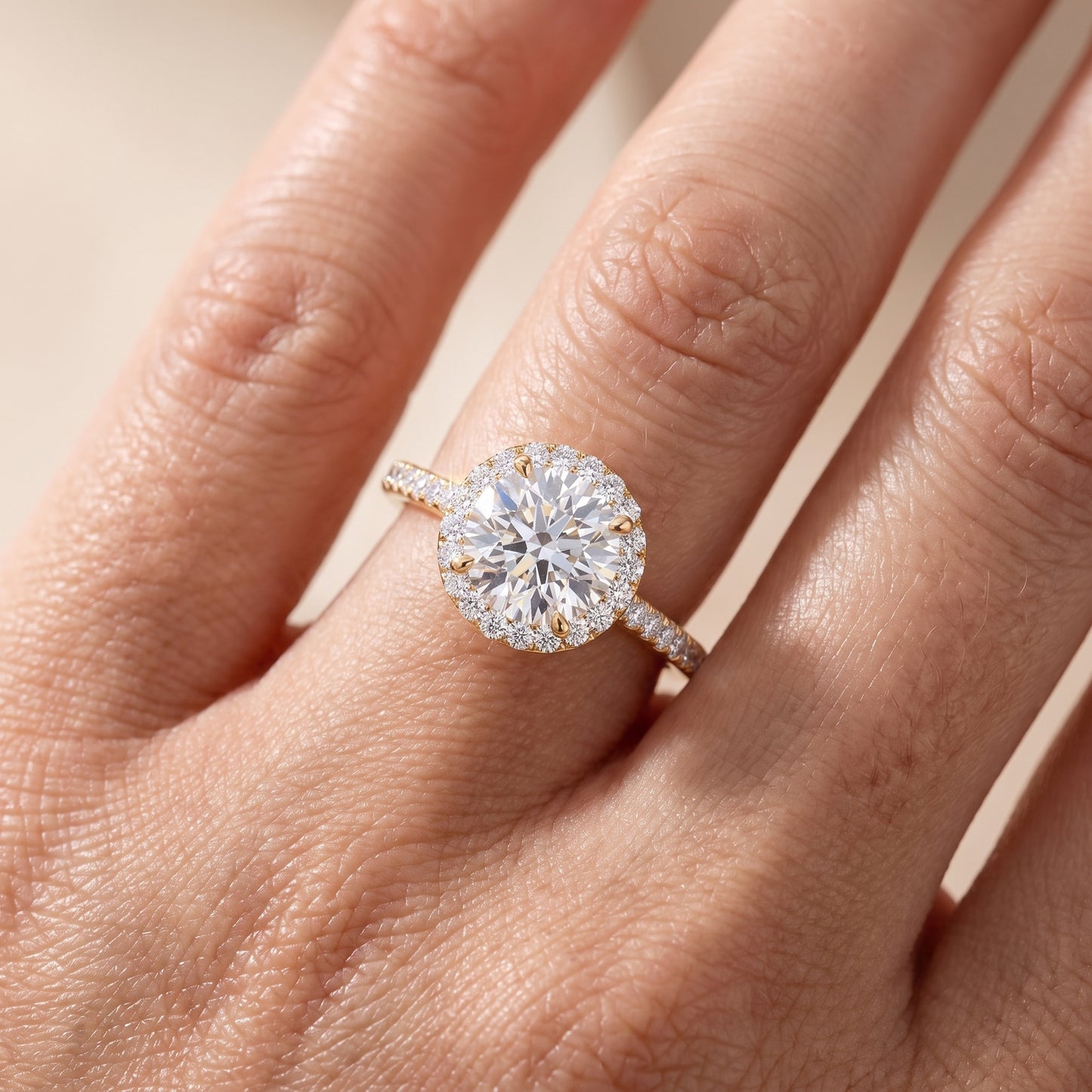 Alma Halo Pavé Round Diamond Ring in Yellow Gold - lifestyle.jpg