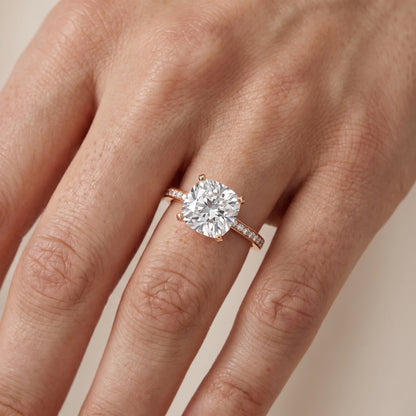Naia Hidden Halo Cushion Diamond Ring in Rose Gold - lifestyle.jpg