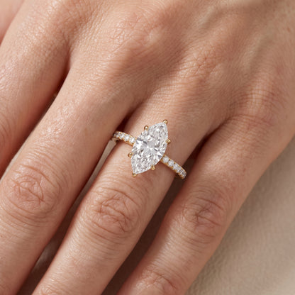 Ione Solitaire Pavé Marquise Diamond Engagement Ring in Yellow Gold - lifestyle.jpg