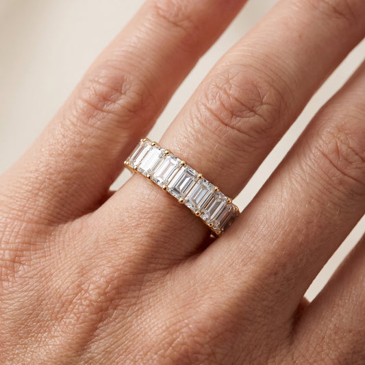 Callia Shared Prong Emerald Diamond Eternity Band in Yellow Gold - lifestyle.jpg