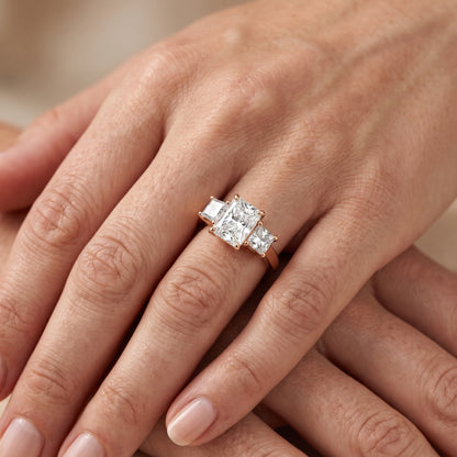Sienna Three-Stone Radiant Diamond Engagement Ring in Rose Gold - lifestyle.jpg