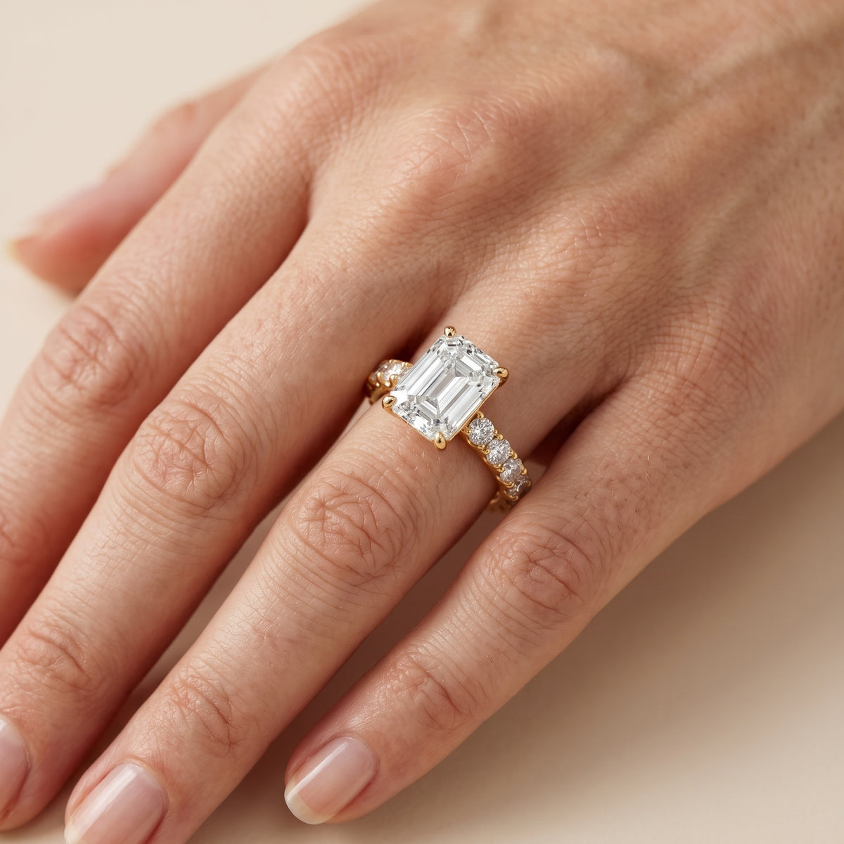Alix Statement Pavé Emerald Diamond Engagement Ring in Silver - lifestyle.jpg