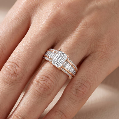 Halle Channel Set Baguette Accent Emerald Diamond Engagement Ring in Rose Gold - lifestyle.jpg