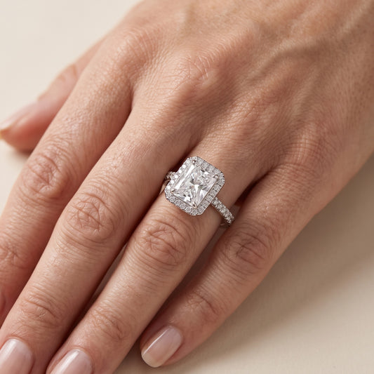 Rosemary Halo Pavé Radiant Diamond Engagement Ring in Platinum - lifestyle.jpg