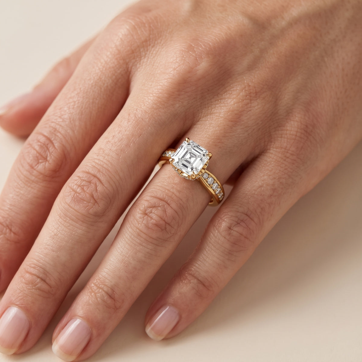 Ione Hidden Halo Pavé Asscher Diamond Engagement Ring in Silver - lifestyle.jpg