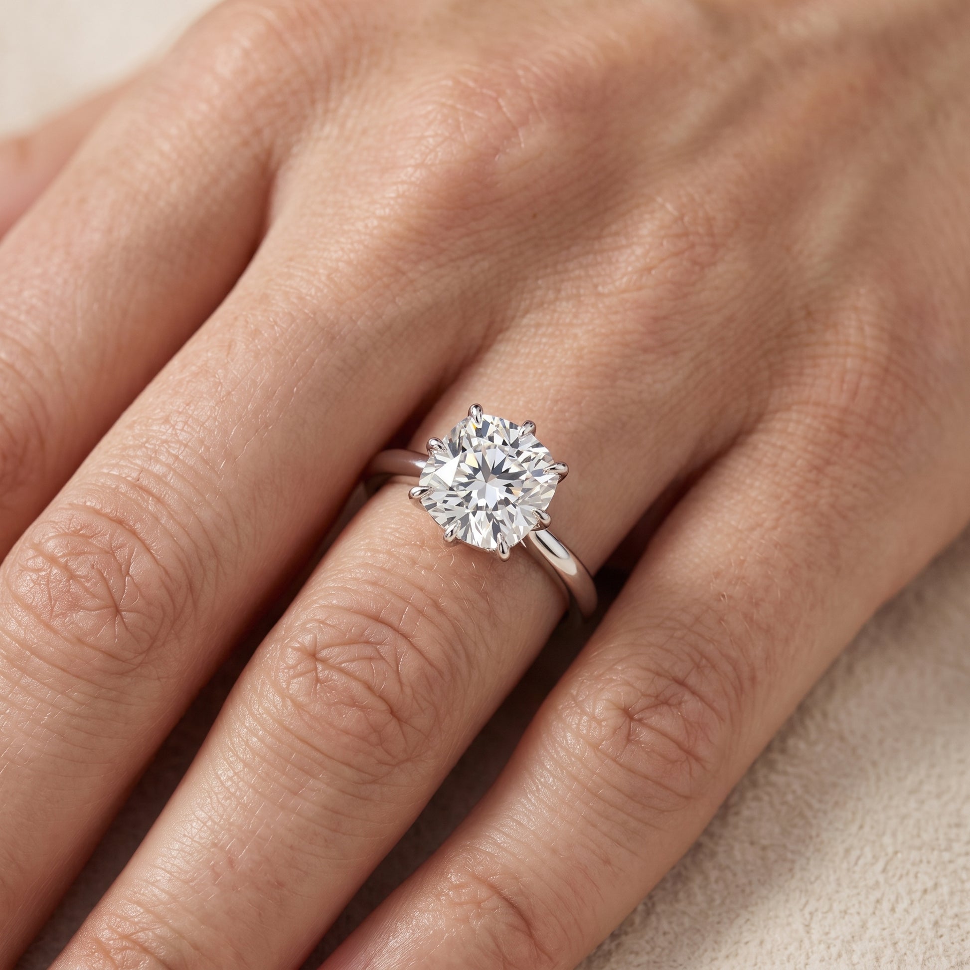 Evie Solitaire Six-Prong Cushion Diamond Engagement Ring in Platinum - lifestyle.jpg