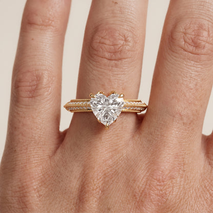 Indie Vintage Milgrain Heart Diamond Engagement Ring in Yellow Gold - lifestyle.jpg