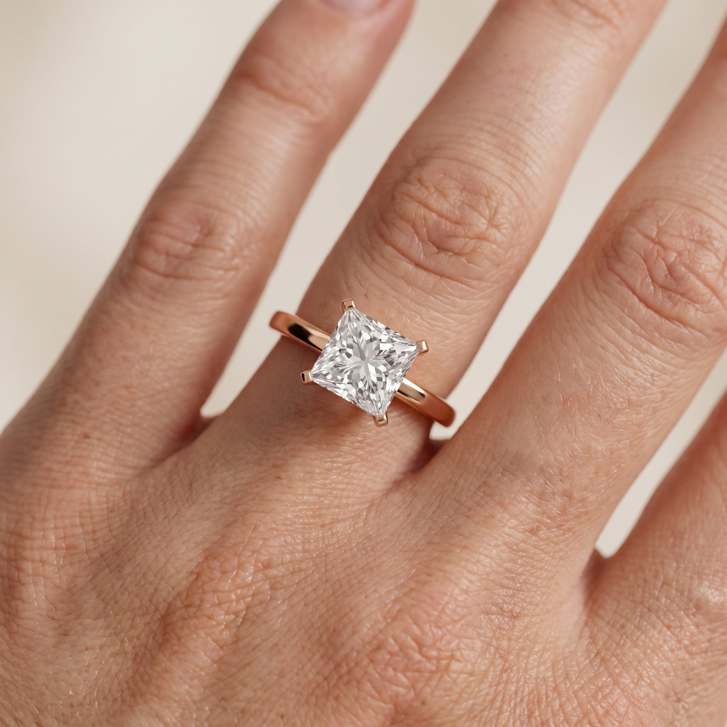 Liana Solitaire Claw Prong Princess Diamond Engagement Ring in Rose Gold - lifestyle.jpg