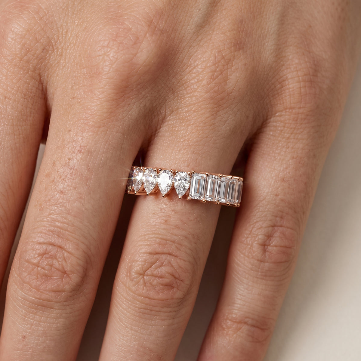 Harriet Shared Prong Pear & Baguette Diamond Eternity Band in Rose Gold - lifestyle.jpg