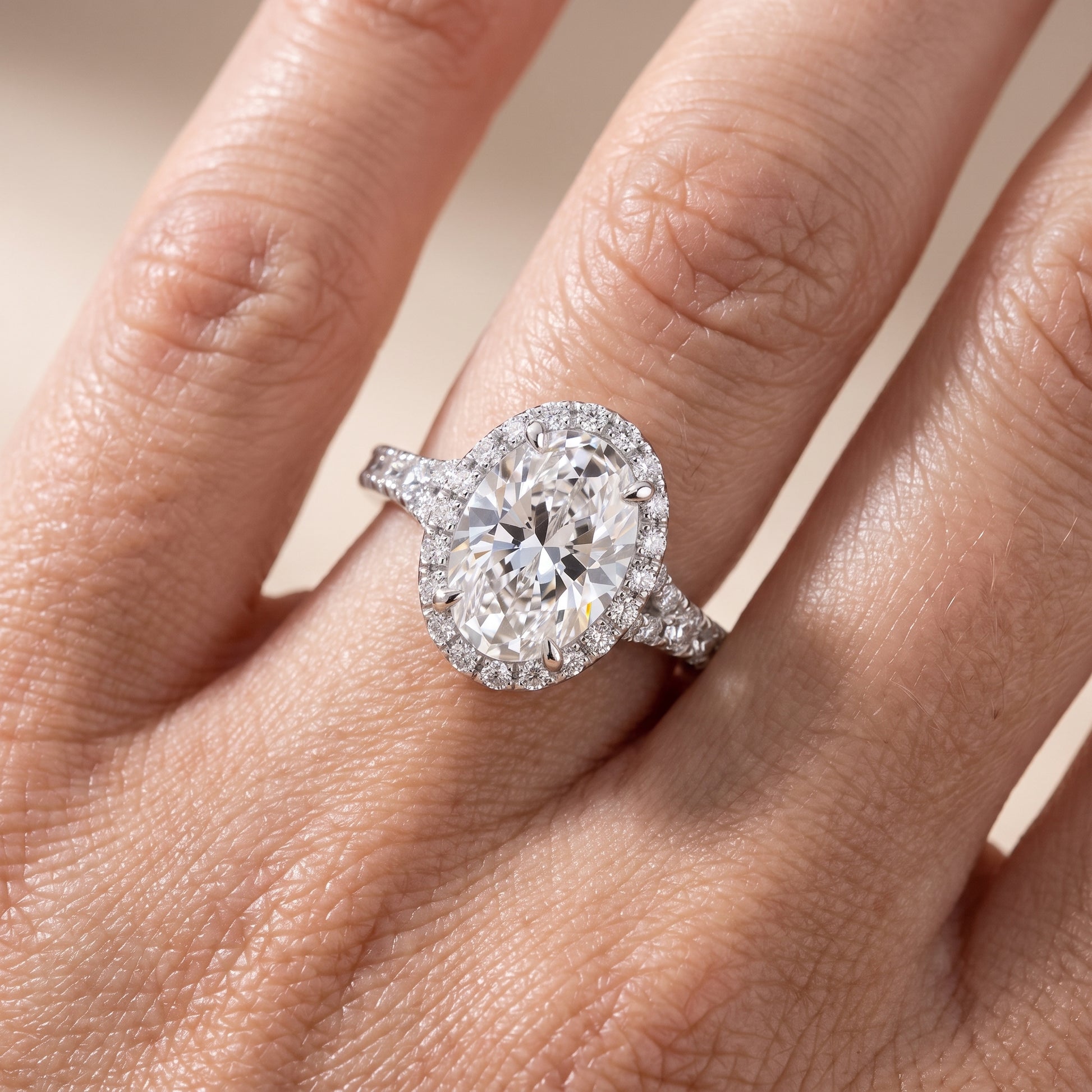 Bella Halo Pavé Oval Diamond Engagement Ring in Platinum - lifestyle.jpg